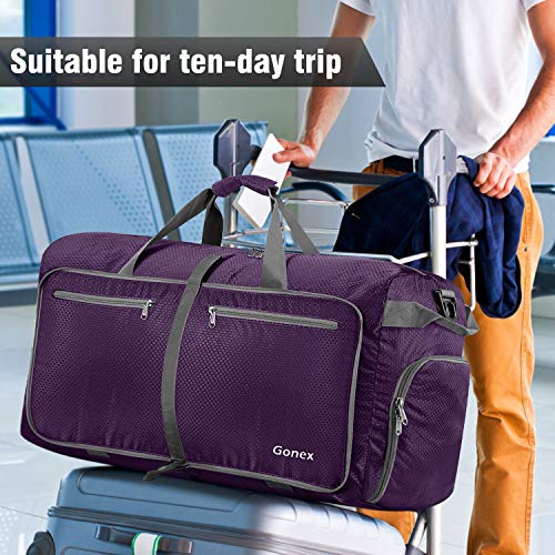 Gonex 150L Travel Duffel Bag Foldable Extra Large Duffle Bag XL Heavy Duty for Men Women for Luggage Shopping Purple