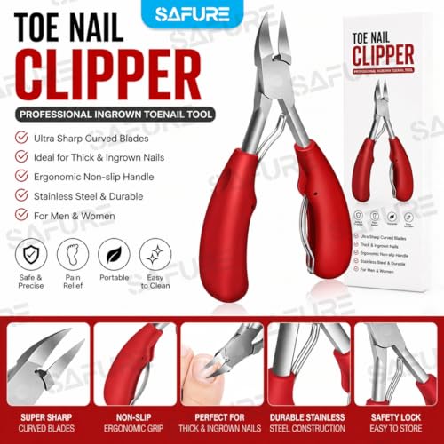 Image of Toe Nail Clipper, Professional Thick & Ingrown Toenail Correction Tool, Pedicure Clippers Toe Nail Cutter for Men & Women, Super Sharp Curved Blade Grooming Tool | Multipurpose