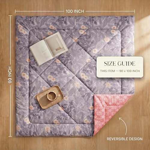 Image of VAS COLLECTIONS Feather Cotton Reversible AC Comforter for Double Bed | Super Soft 220 GSM Quilt /Duvet /Dohar | Lightweight All-Season Comforter | 90 x 100 Inches (1 Piece), Lavender