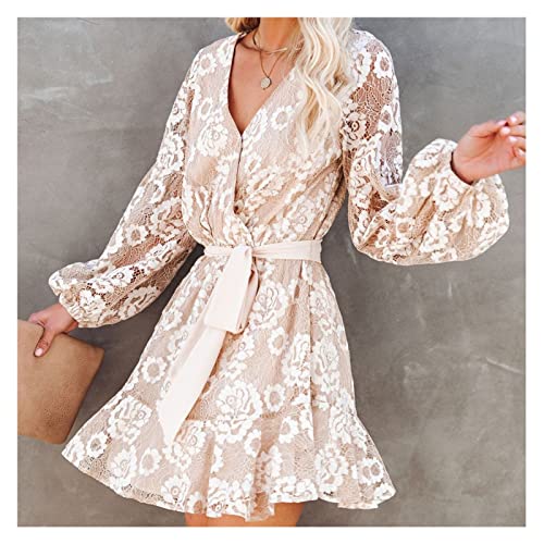 Vestido vintage floral de manga larga con cuello en V y encaje cruzado para mujer en talla L