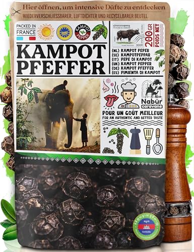 Nabür – 200 g Kampot-Pfeffer, g.g.A.-Zertifiziert, Pfeffer aus Kambodscha Frei von Pestiziden und Chemischen Düngemitteln