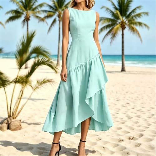 Robe midi fluide à volants asymétriques pour une silhouette élancée