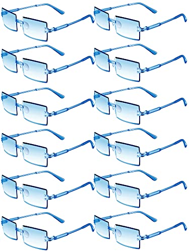 Geyoga 12 Pairs Rectangle Sunglasses for Women Men Retro Party Sunglasses Bulk Trendy Rimless Glasses for Costume