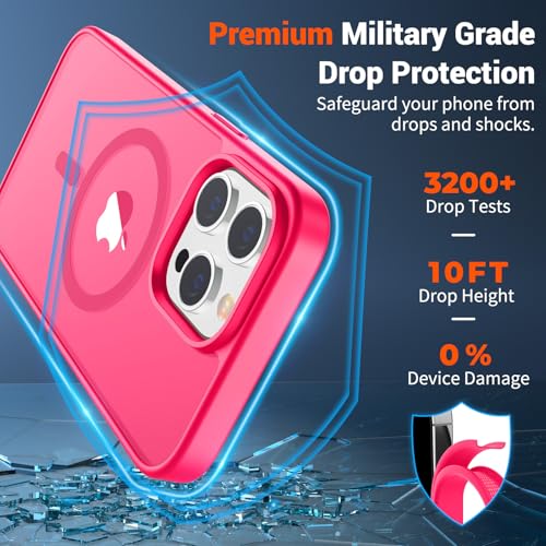 Image of SUPFINE Magnetic for iPhone 14 Pro Max Case (Compatible with MagSafe) (Military Grade Drop Protection) Slim Translucent Matte Shockproof with Anti-Fingerprint Phone Case,Hot Pink