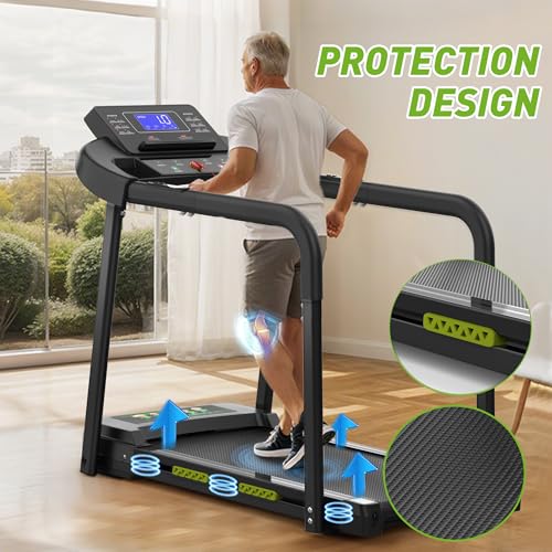 Image of Treadmills for Seniors, Treadmills for Home with Long Handrails, Heart Rate Monitor, Bluetooth App Control, Ideal Treadmill for Elderly & Family Use