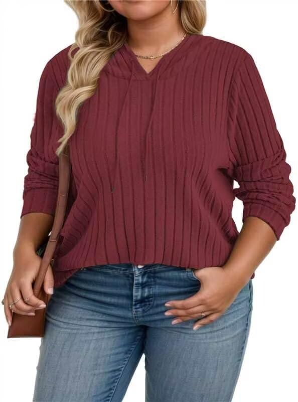 DOLNINE Plus-Size-Hoodies for Women Fall Dressy Hooded Sweatshirt Lightweight Long Sleeve Ribbed Knit Pullover Sweaters - Image 2