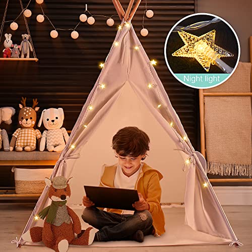 GOPLUS Tente De Jeu Enfant Avec Tapis, Cabane Jardin Enfant Exterieur Avec Guirlande Lumineuse Tissu Phosphorescent Fanions Colores Maison De Jeu Interieure Pour 3 Ans 88445304