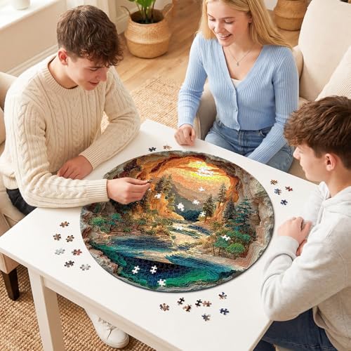 Rompecabezas KAAYEE para adultos, 1000 piezas, tema Bosque y Sol, circular, cartón, 26,6 pulgadas, difícil y desafiante, decoración para pared y hogar, regalo miniatura 4
