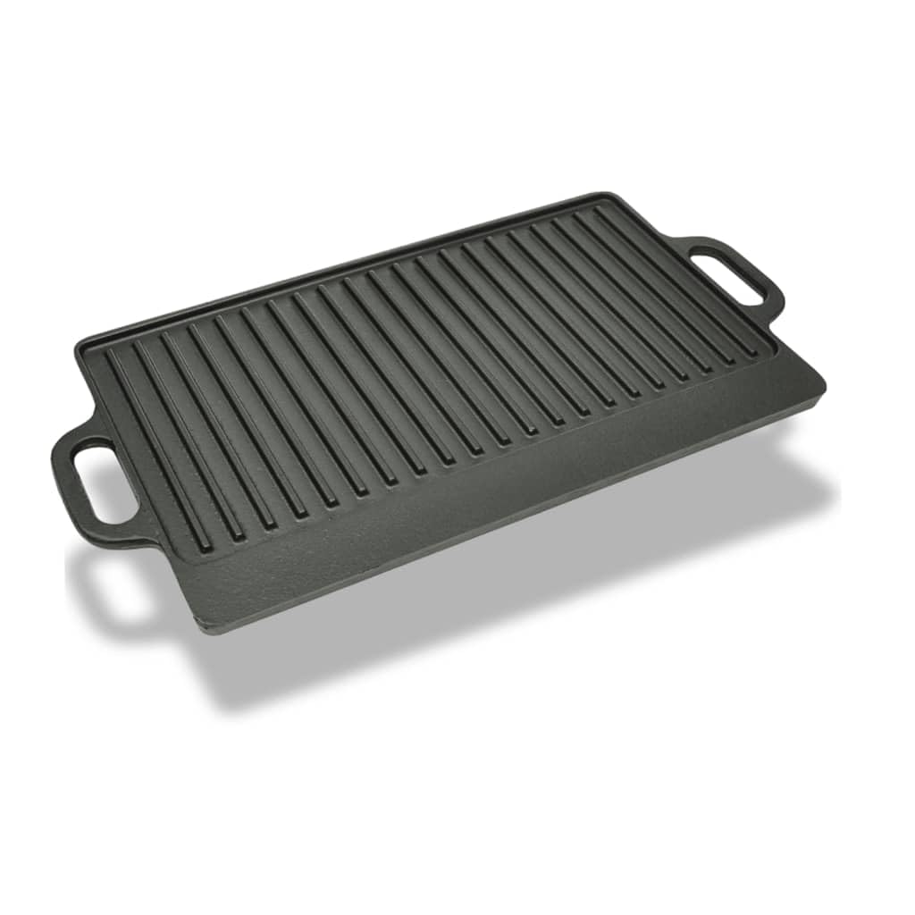 Piastra grill in ghisa, reversibile, 50 x 23 cm, precotta, scanalata e liscia, per forno, gas, elettrica, induzione, campeggio, grigliare bistecche, pesce, verdure