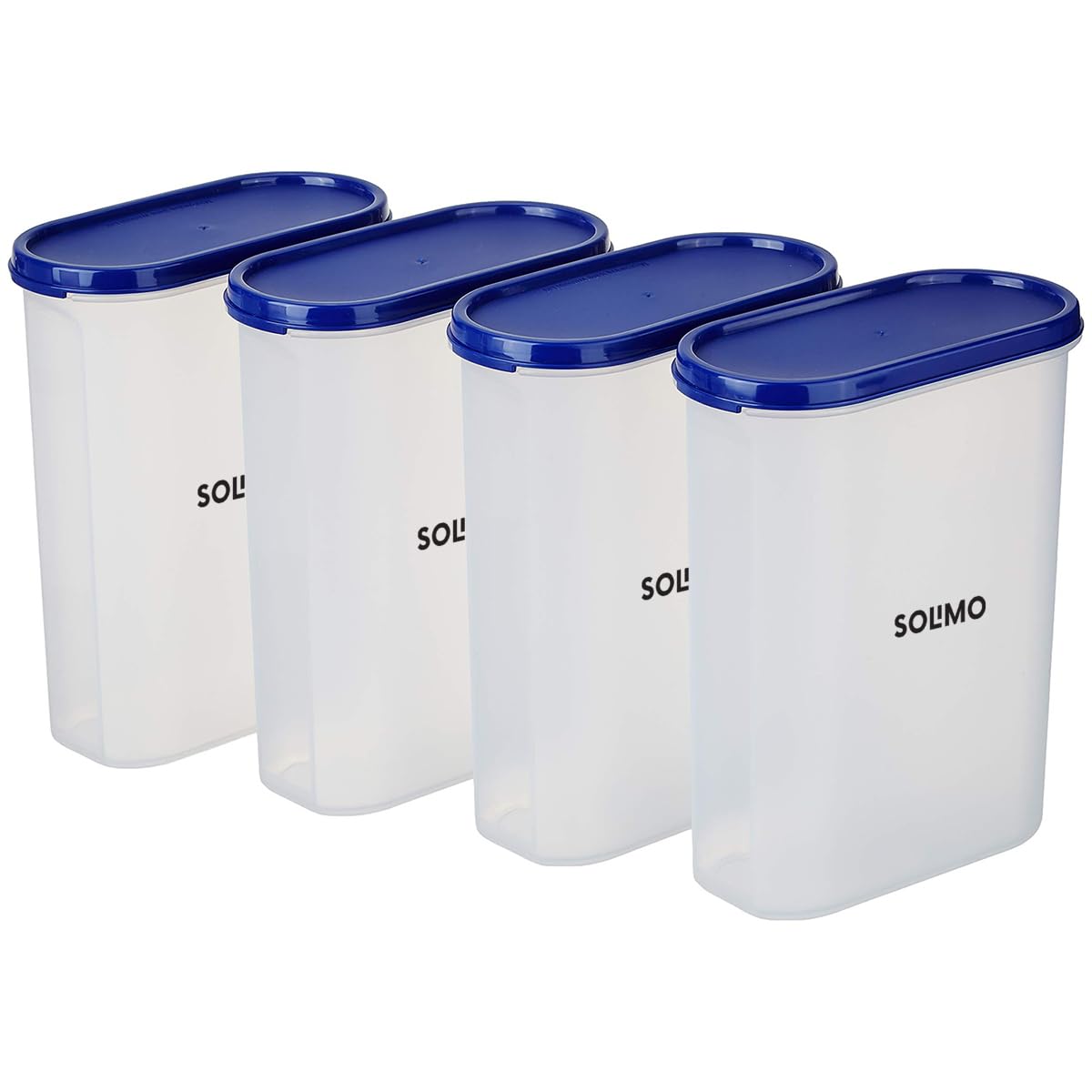 Amazon Brand - Solimo Modular Plastic Storage Container With Airtight Lid | BPA-Free Plastic | Microwave Safe | Dishwasher Safe | 2.4 Litres | Set of 4 (Blue)