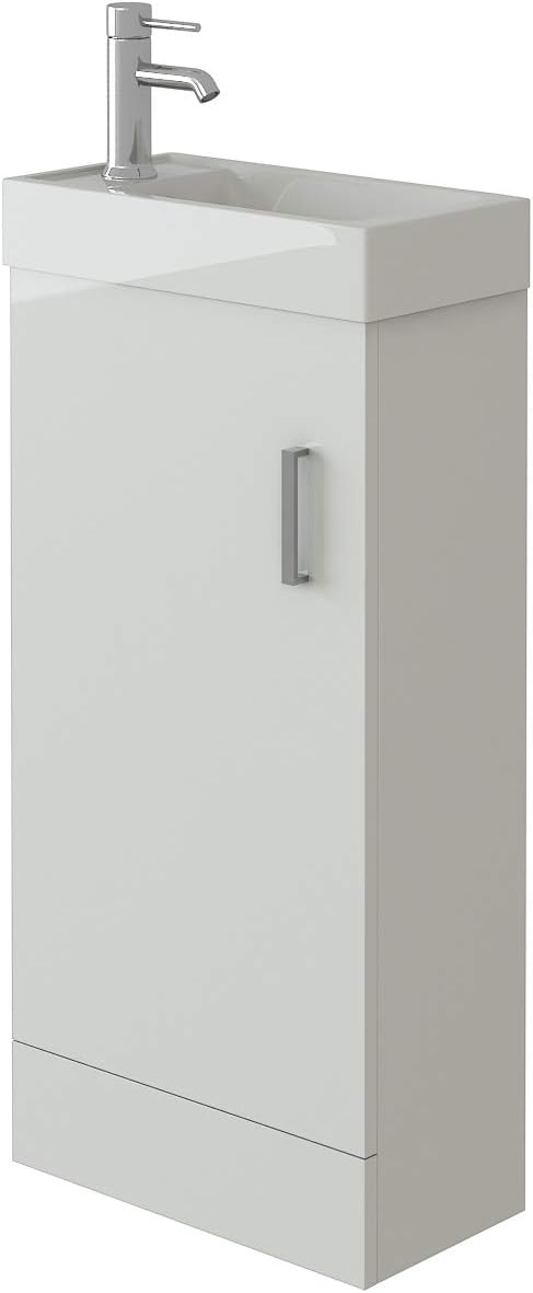 VeeBath Bathroom Cloakroom Vanity Basin Cabinet Unit Free Standing White High Gloss Sink Storage Furniture (Sheen)