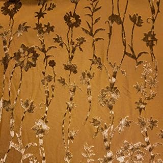 Mustard Floral Damask Pattern Burnout Velvet Fabric - Buy now