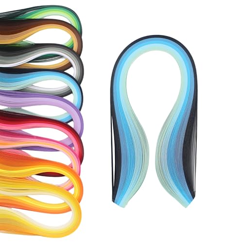 SHRJ 900Pcs Multi-Color Paper Quilling Strips Set 9 Colors Gradient Series Quilling Paper Strips 39cm Length for Decorating Gift Bags Card Making DIY Art Craft Width 5mm (0.20 in)