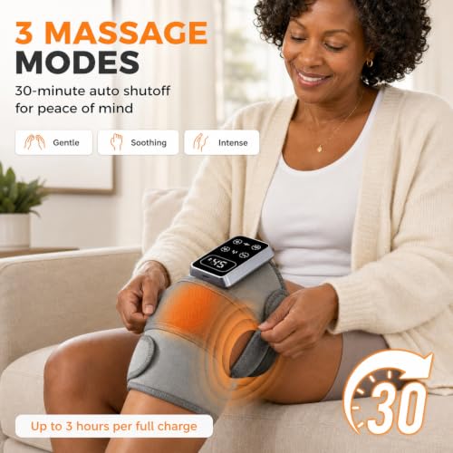 Masajeador de rodilla con calefacción, almohadilla vibradora inalámbrica para relajación diaria, batería de 3000 mAh, 5 niveles de calor y 3 modos de masaje para rodillas y codos miniatura 2