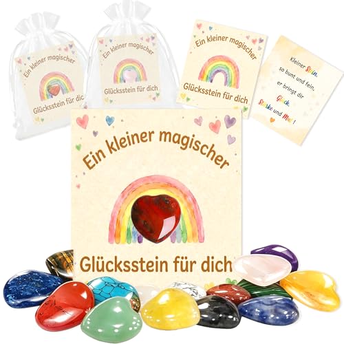 16 Glückssteine für Kinder Mitgebsel Kindergeburtstag für 5 6 7 8 9 10 Jahre Glücksbringer Mitbringsel Sinnvolle Give Aways Kindergeburtstag Kleine Gastgeschenke für Kommunion Taufe Hochzeit