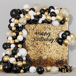 125pcs Black and Gold Balloon Arch Kit, Black White and Metallic Gold Confetti Balloons Latex, Birthday Balloons for Wedding, Halloween, Graduation, Retirement, Anniversary, Birthday Party Decoration