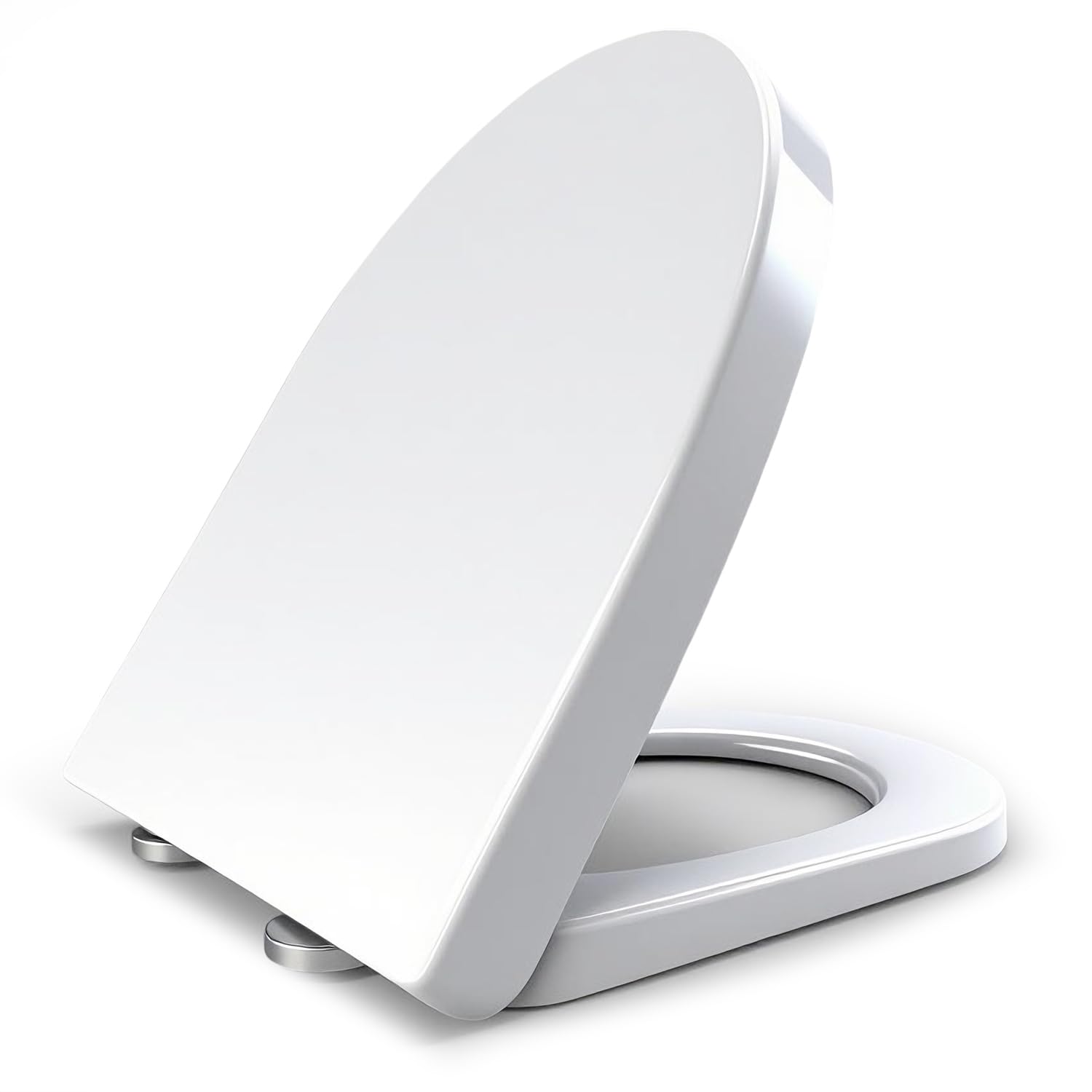 WC-Sitz Lang D-Form 36x46 cm, Absenkautomatik, Quick-Release, Weiß | Antibakterieller Duroplast-Toilettendeckel. Einfachen Reinigung. Hygienisch & abnehmbar. Montage leicht. bis 150 kg belastbar
