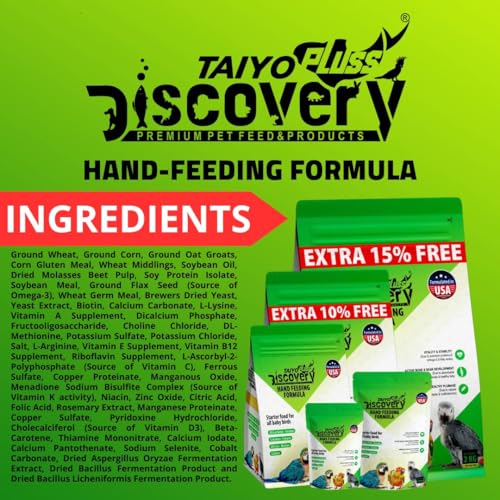 Image of Taiyo Pluss Discovery Hand Feeding Formula - 250 g Pouch + 12 ml Syringe Free Combo | High Nutrition Baby Bird Food with DHA | Supports Bone & Beak Growth | for African Grey, Macaw & Conure Chicks