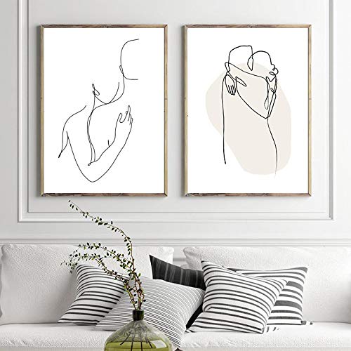 Peinture toile couple dessin au trait abstrait de qualité premium pour salon moderne
