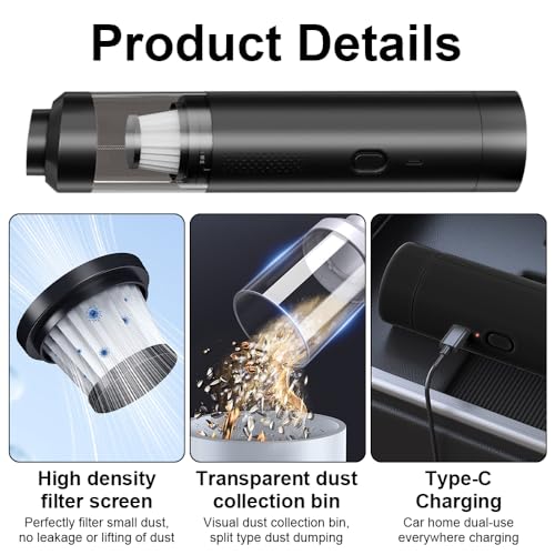 LUFEIS Cordless Car Vacuum, 9000Pa Powerful Handheld Car Vacuum Cleaners, 4 in 1 Cars & Home Cleaning, USB Rechargeable Dust Catcher and Dust Blower for Pet Hair, Cars, Home, Office, Kitchen - Image 3