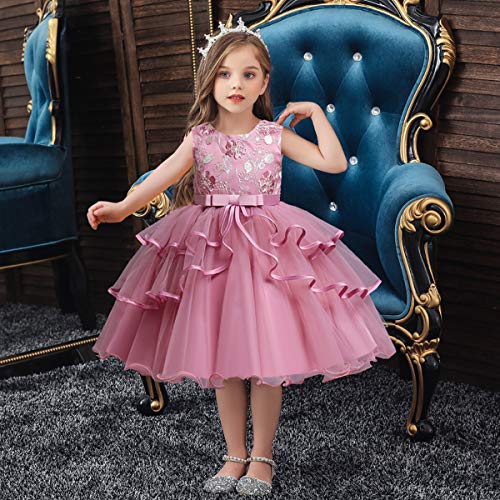 Flower Girls Embroidered Lace Tulle Dress Bowknot Princess Wedding Birthday Party Communion Pageant Dance Ball Gown4