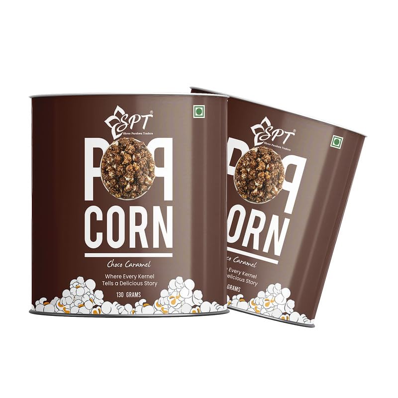 SPT Choco Caramel Popcorn 260Gm (130Gm x 2) Deliciously Crunchy Popcorn Coated in Rich Chocolate and Sweet Caramel, Perfectly Balanced for a Delightful Treat in Every Bite!
