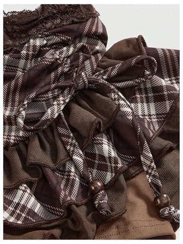 GORGLITTER Women's Gingham Ruffle Skirts Lace Mesh Drawstring Ruched Layered Y2K Mini Skirt4