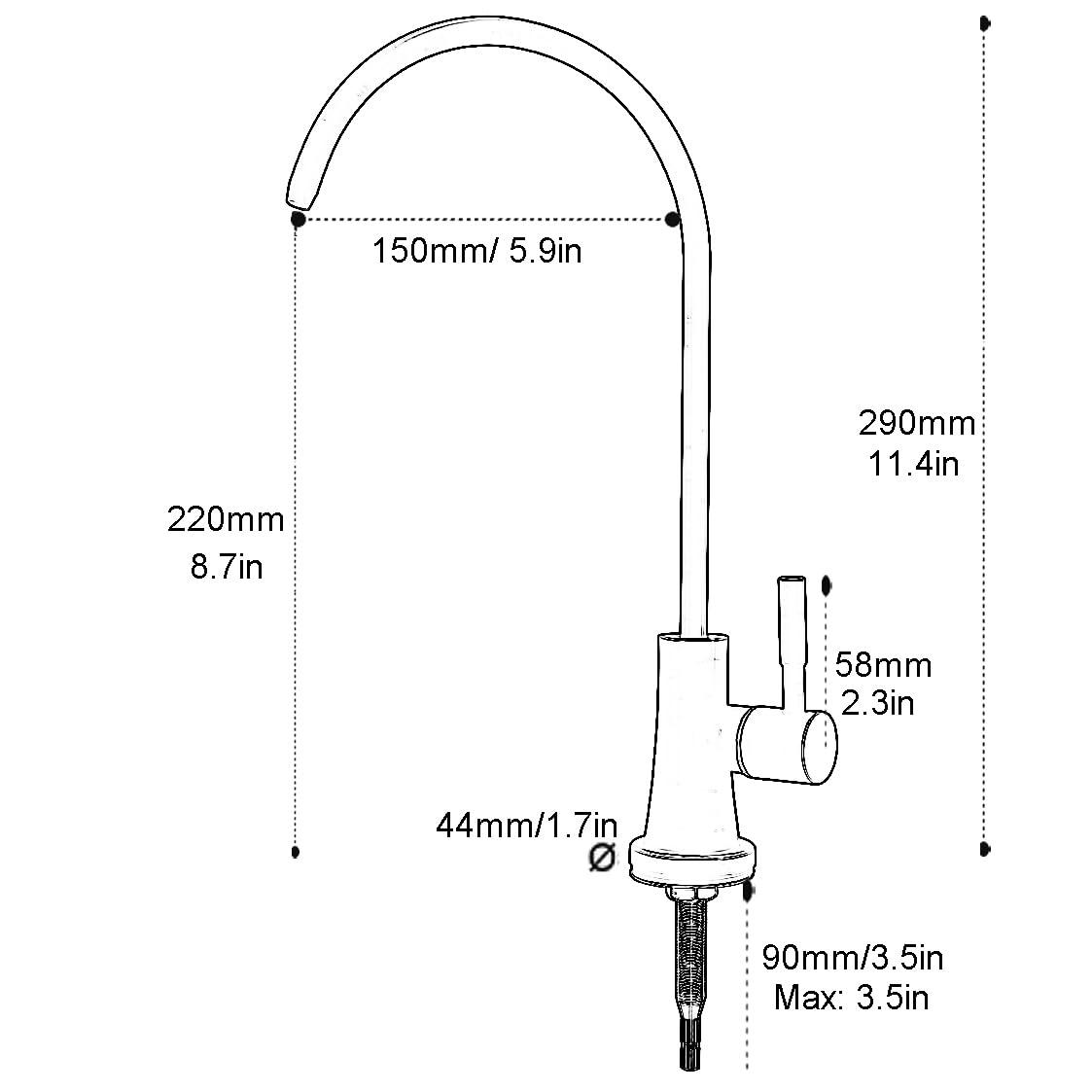 Grifo de agua potable, acero inoxidable SUS304, sin espacio de aire, grifo de ósmosis inversa para fregadero de cocina, color dorado cepillado