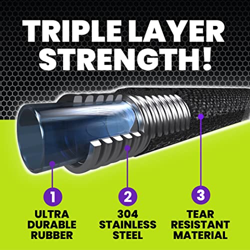Hydrosteel PRO 50 Ft Garden Hose, AS SEEN ON TV Water Hose 50Ft for Outdoors, Triple Layer 304 Stainless Steel Flexible Garden Hose, Heavy Duty Hose, Lightweight, Kink & Tangle Free with 500 PSI