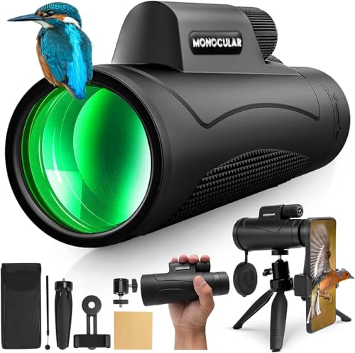 2025 Update - 80x100 Monocular Telescope High Powered for Smartphone High Definition Monoculars for Adults with Adapter/Tripod for Bird Watching Hiking Hunting Camping Traveling Outdoor (Black New) by Asacam - Used condition - CA$28.31