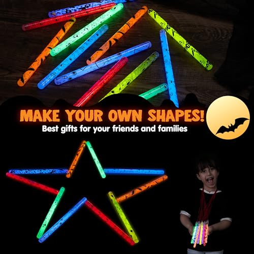 Image of JOYIN 30 Pcs Halloween Glow Sticks Bulk Party Pack, Hanging Wands in 8 Design, 6 Color Light Up Stick for Kid Glow in The Dark Halloween Party Favor Supplies, Goodie Bag Filler, Trick or Treating Gift