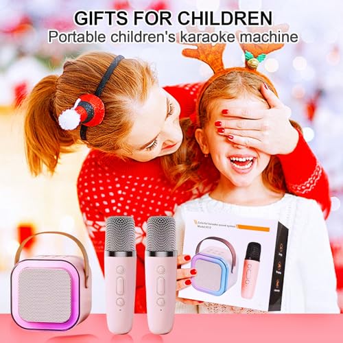 Image of Karaoke Machine for Kids, Kids Karaoke Machine for Girls with 2 Wireless Microphones Mini Portable Bluetooth Speaker Kids Karaoke Machine Gifts for Girls and Boys Family Party (Pink)