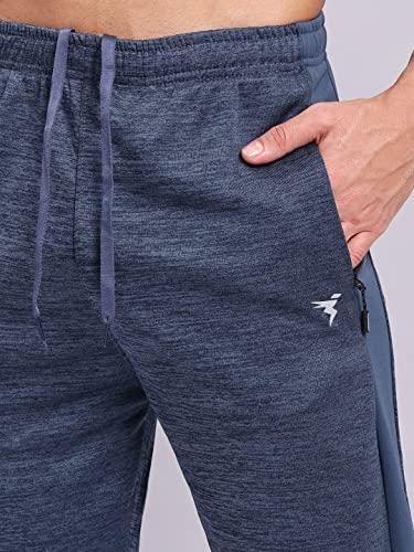 Image of TECHNOSPORT Men's Melange Slim Fit Techno Dry Trackpants Drawstring 2-Pocket Polyester Joggers for Gym Running Workout UPF50+ Anti Odour