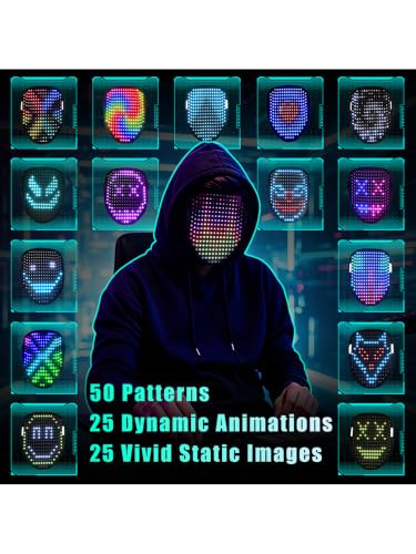 NHZOTUD LED Light Up Mask with Gesture Sensing, Toys Gifts| Face-transforming Halloween Costume Mask, 50 Patterns, Rechargeable,Gifts for Christmas Birthday Cosplay Party,Cool Toys For Kids Adults - image 3