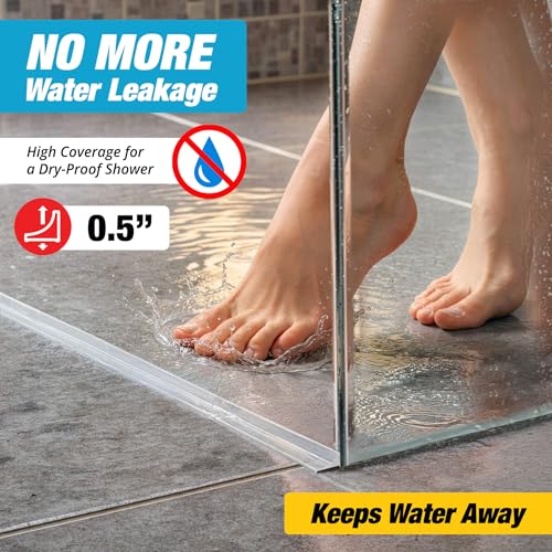 Image of Shower Threshold Water Dam Barrier 98 inch - Transparent Collapsible Walk in Shower Water Guard - Door Bottom Seal Strip Leak Guard by Hippo Dam