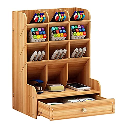 Organizador de Escritorio de Madera Escritorio Multifuncional de Almacenamiento Estacionario con Montaje de Gancho para Suministros de Oficina en el Hogar (B11) Cover