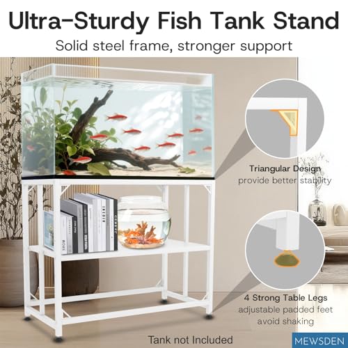 Image of Fish Tank Stand,10 Gallon Heavy Duty Metal Aquarium Stands, Reptile Tank, Turtle Tank, Breeder Tank Stand, 220LBS Capacity Terrarium Stand Rack with 2-Tier Storage Shelves (White, 24.8 inchx9.2 inchx30 inch)