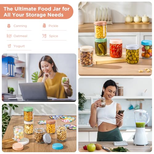 DRKIO 16 Oz Glass Overnight Oats Containers with Lids Chia Pudding Jars