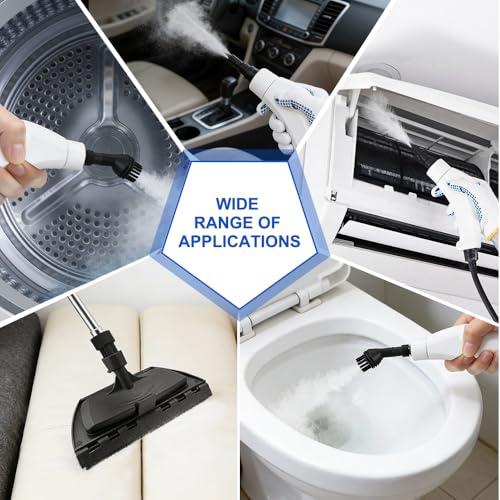 SGZIOO Tragbarer Dampfreiniger, 2500W Dampfreiniger Handgerät, Handdampfreiniger mit 1100ML Wassertank und 3 Bürstenköpfen, Hochdruck Dampfreiniger für Küche, Badezimmer, Auto, Teppiche (Weiß)