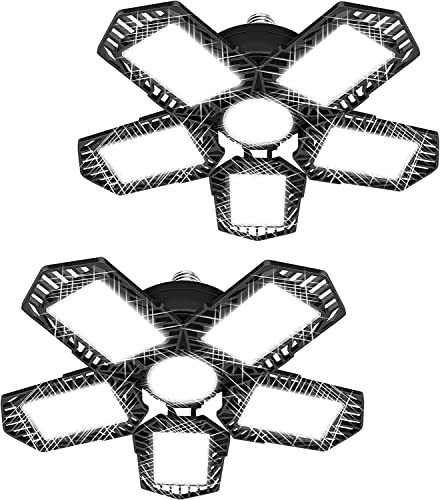 Mutois 2 Pack LED Garage Lights 150W 15000lm Garage Lighting 6500K Daylight with Deformable LED Garage Light Ceiling Light Fixture E26/E27 LED Shop Light for Garage Basement Workshop