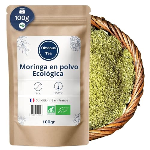 Polvo de Moringa Orgánico a Granel – Superalimento Natural, Rico en Minerales y Vitaminas – Infusión Digestiva – Moringa Oleifera Lam. Aromática – Agricultura ecológica – Bolsa de 100 g (50 tazas)