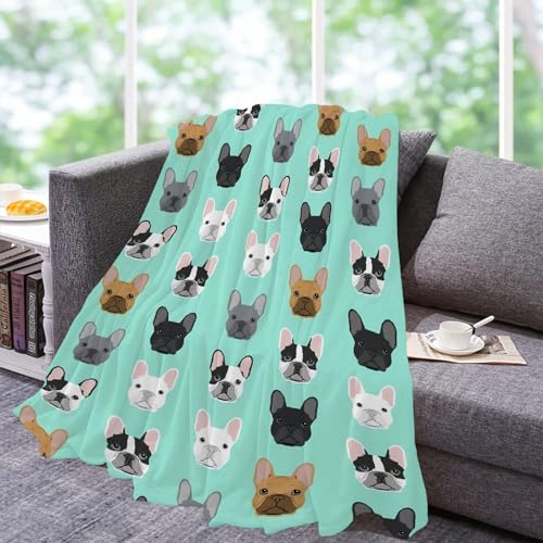 CZ-XING Wandteppich mit französischer Bulldogge, bedruckt, Motiv: französische Bulldogge, Gesicht, Überwurf, Französische Bulldogge, Decke, Hund, weich, gemütlich, Flanell, Camping, Büro, Reisen,