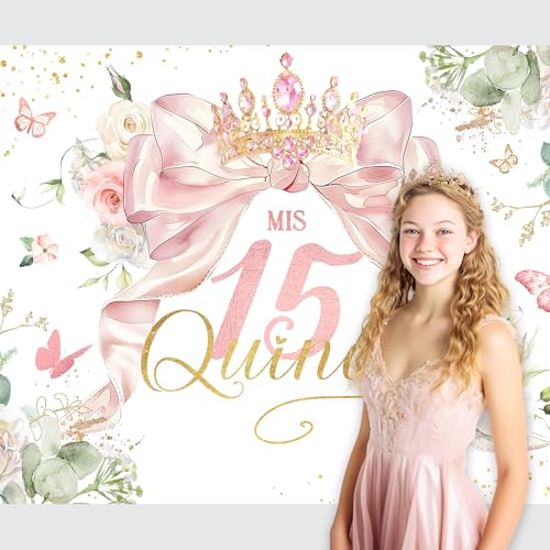 Fondo fotográfico 8Wx6H ft poliéster rosa para quinceañera miniatura 3