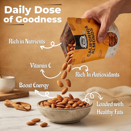 Image of Wonderland Foods 500g Raw California Almonds Pouch Pack | Dry Fruits Badam Giri | Nutritious & Delicious High in Fiber & Boost Immunity | Real Nuts | Gluten Free