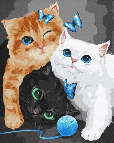 Qijinn Pintar por Numeros Adultos,con Marco Gato travieso mariposa DIY Kit de Pintura Al óLeo de Lienzo con 3 Pinceles,Pigmento Acrílico Manualidades Hogar Decoración Paint by Numbers 55x70 cm