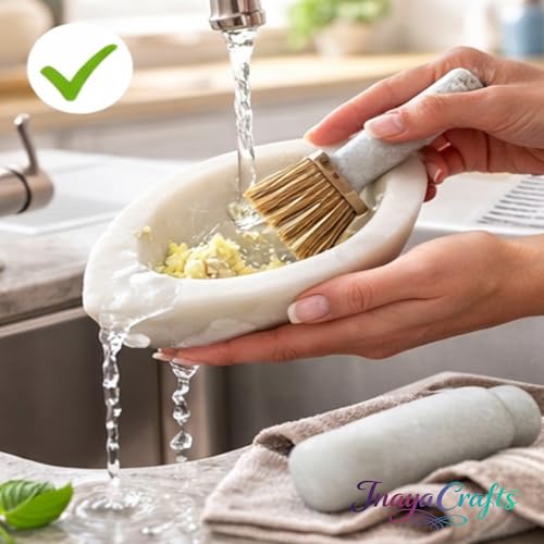 Image of Marble Boat Shape Mortar and Pestle Set 5 Inch, White Stone Grinder for Crushing Spices, Herbs and Garlic, Traditional Kitchen Tool for Masala, Chutney and Food Preparation