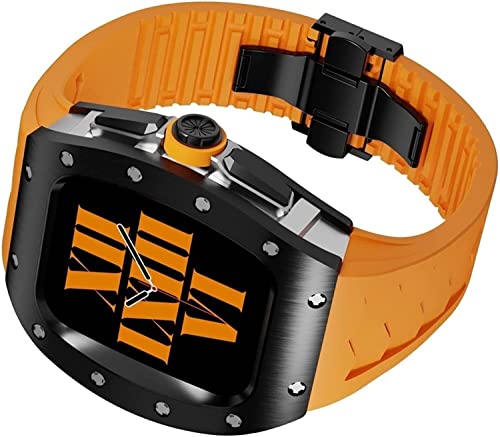 Bracelet caoutchouc fluorescent à boucle moderne et cadre titane pour Apple Watch