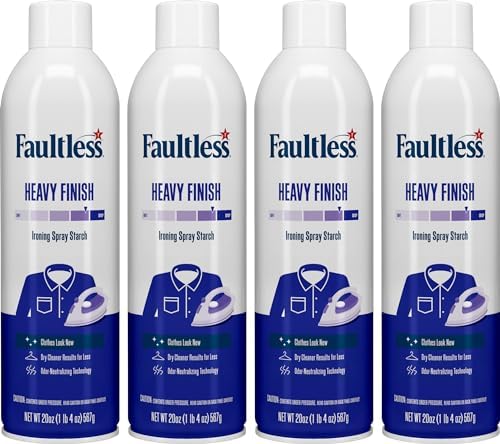 Faultless Heavy Laundry Starch Spray - 20 oz Cans for Smooth Iron Glide on Clothes & Fabric - No Residue (Pack of 4)