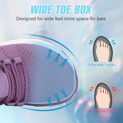 Image of ZYEN Wide Toe Box Shoes Women Non-Slip Ultra Light Running Sneakers Extra Wide Feet Arch Support Walking Shoes Tennis Diabetes Breathable Gym Workouts 6-12