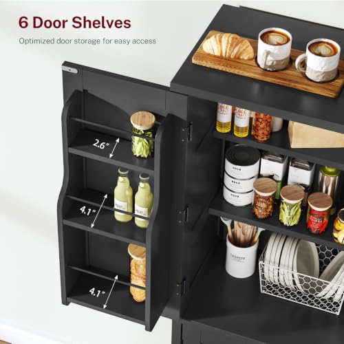 Image of TEENFON 51 inch H Pantry Cabinet with 4 Doors, Kitchen Cabinet with 6 Door Shelves, Kitchen Pantry for Living Room, Dining Room, Bathroom, Black